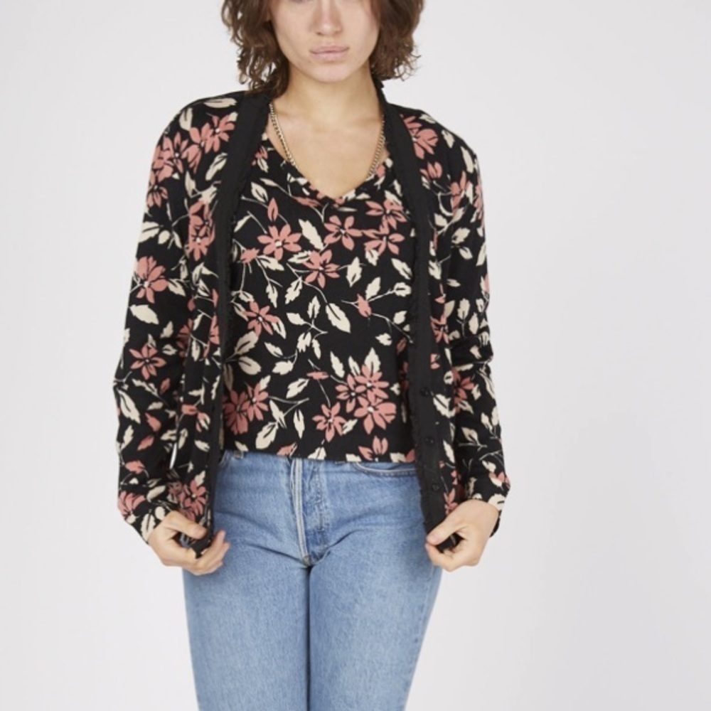 Vintage 1990s Moschino Floral wool Cardigan & Tank Top set women’s medium